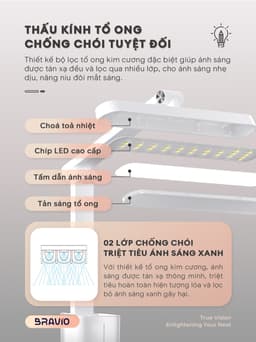 Đèn học để bàn chống cận thị Bravio Lumi C10 đèn học tích điện bàn làm việc đọc sách LED bảo vệ mắt cho bé sạc pin 4
