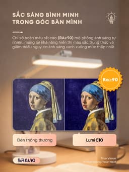 Đèn học để bàn chống cận thị Bravio Lumi C10 đèn học tích điện bàn làm việc đọc sách LED bảo vệ mắt cho bé sạc pin 5