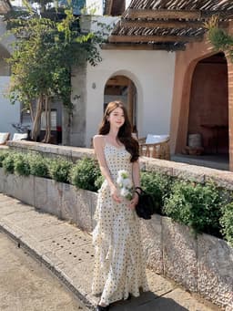 [Sẵn] [Tặng Khăn Cổ] Váy Đi Biển Chất Liệu Voan Chấm Bi Vibe Nàng Thơ Phù Hợp Đi Biển Mặc Hàng Ngày Chali V141 3