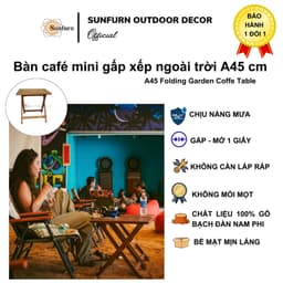 SET 5 Bàn Gỗ Gấp Gọn Ngoài Trời Sunfurn A45 (Gỗ Tràm Phủ PU Mịn) - Chống Nước, Không Mối Mọt,BH 1 đổi 1 lỗi NSX 2