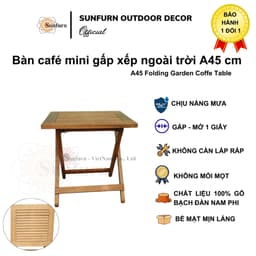 SET 5 Bàn Gỗ Gấp Gọn Ngoài Trời Sunfurn A45 (Gỗ Tràm Phủ PU Mịn) - Chống Nước, Không Mối Mọt,BH 1 đổi 1 lỗi NSX 5
