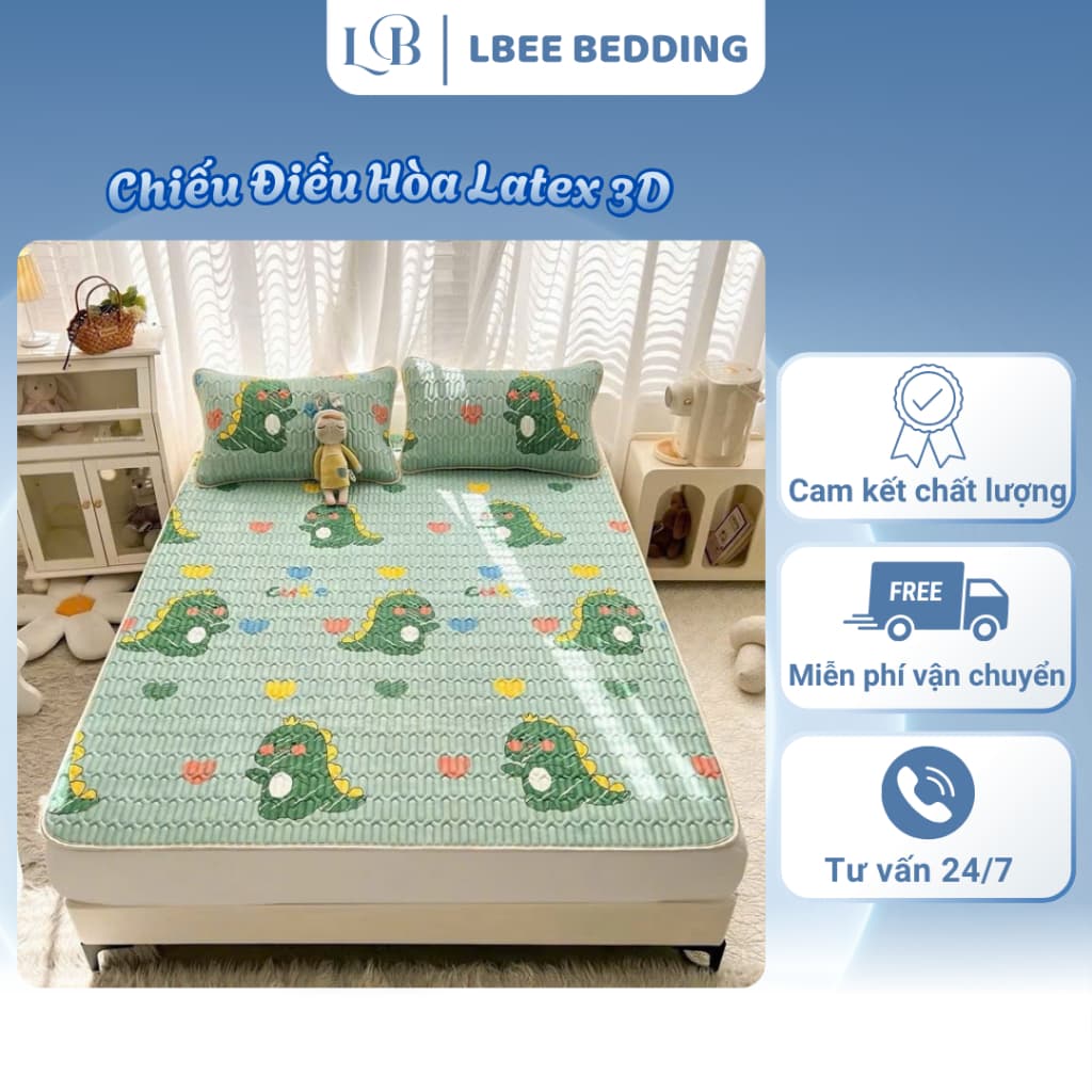 Chiếu Điều Hòa Latex 3D Bề Mặt Băng Vải Thun Lạnh Mát Mẻ, Thoáng Khí Không Mùi Cao Su  (Tặng Kèm 2 Vỏ Gối)