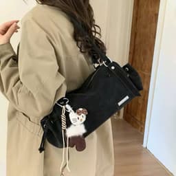 Túi, túi Đeo Vai Nữ Đen Phong Cách Hàn Quốc Kèm Charm Hello Kitty Dễ Thương Túi Xách Nữ Thời Trang Đi Chơi Đi Học 3