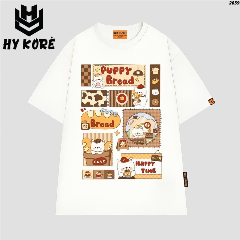 Áo Thun HY KORÉ Puppy Bread 2059 Form Rộng Localbrand Oversize Unisex Vải Cotton 75% Nam Nữ Mặc Đẹp