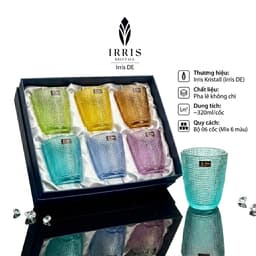 Bộ 6 Cốc Thủy Tinh Pha Lê IRRIS Kristall Cao Cấp - Set Ly 6 Màu Họa Tiết Vân Lưới Dập Nổi Sang Trọng 2