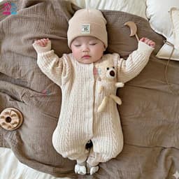 Bodysuit dài tay vải len cho bé trai bé gái sơ sinh mặc mùa thu đông Áo liền quần trẻ sơ sinh SLT170 3