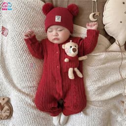 Bodysuit dài tay vải len cho bé trai bé gái sơ sinh mặc mùa thu đông Áo liền quần trẻ sơ sinh SLT170 4
