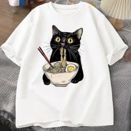 Áo Thun Unisex Nam Nữ in hình MÈO ĂN MÌ chất cotton 100% co giãn 4 chiều 1