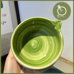 Bộ combo bát chawan và đế gác chổi chasen pha matcha xanh loang ( mã CW-38) 3
