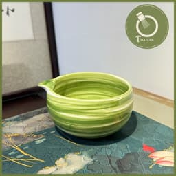 Bộ combo bát chawan và đế gác chổi chasen pha matcha xanh loang ( mã CW-38) 2