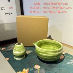 Bộ combo bát chawan và đế gác chổi chasen pha matcha xanh loang ( mã CW-38) 6