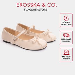 [EROSSKA] - Giày balletcore quai ngang mũi nhăn, phối nơ kiểu dáng basic cao 1cm màu kem - EL118 1