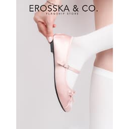 [EROSSKA] - Giày balletcore quai ngang mũi nhăn, phối nơ kiểu dáng basic cao 1cm màu kem - EL118 7