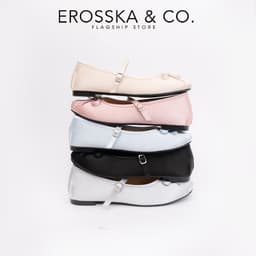 [EROSSKA] - Giày balletcore quai ngang mũi nhăn, phối nơ kiểu dáng basic cao 1cm màu kem - EL118 2