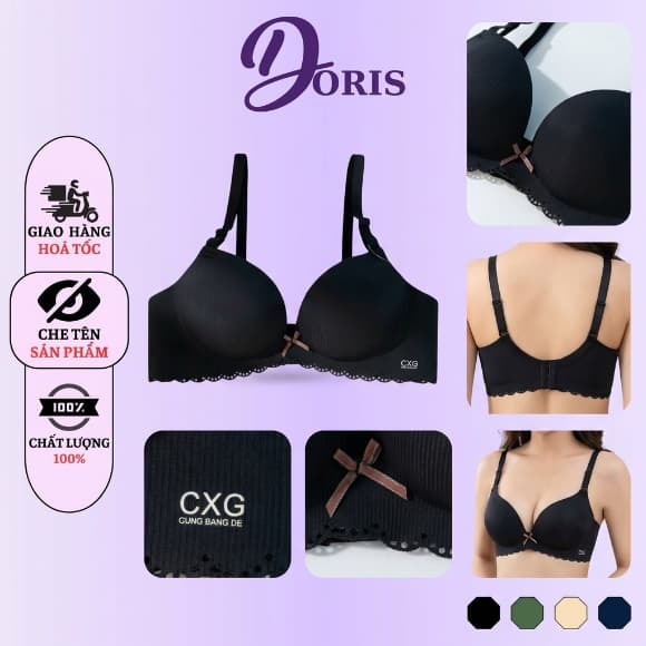 Áo Ngực Không Gọng Đúc Su Viền Hoa Mút Dày Nâng Form Nhẹ Mềm Mại Thoáng Mát DORIS A60