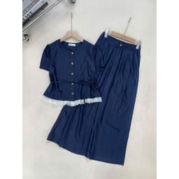 Set denim áo cộc tay phối ren mix quần dài ống xuông cáp bán chun mặc cả set siêu xinh Eva Lover 7