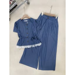 Set denim áo cộc tay phối ren mix quần dài ống xuông cáp bán chun mặc cả set siêu xinh Eva Lover 4