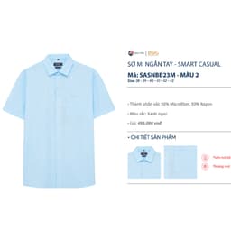Áo Sơ Mi Nam Ngắn Tay DGC Dáng Suông Smart Casual Cổ Narrow, Túi Ngực - SASNBB23M 9