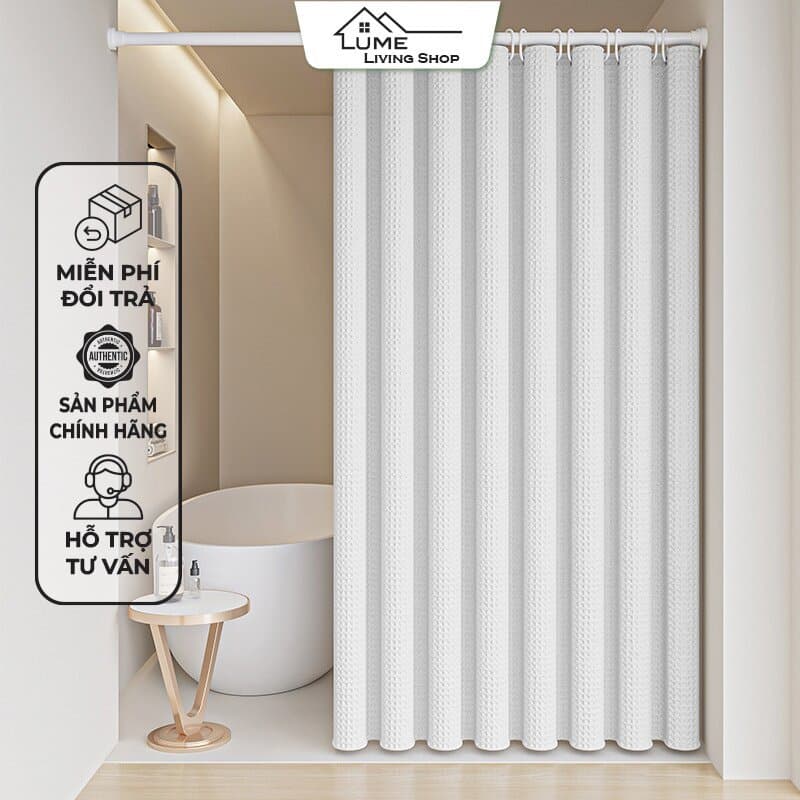 Rèm nhà tắm dày dặn chống nước chống nấm mốc | Họa tiết vân waffle cao cấp - Không cần đục lỗ