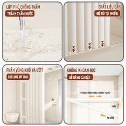 Rèm nhà tắm dày dặn chống nước chống nấm mốc | Họa tiết vân waffle cao cấp - Không cần đục lỗ 8