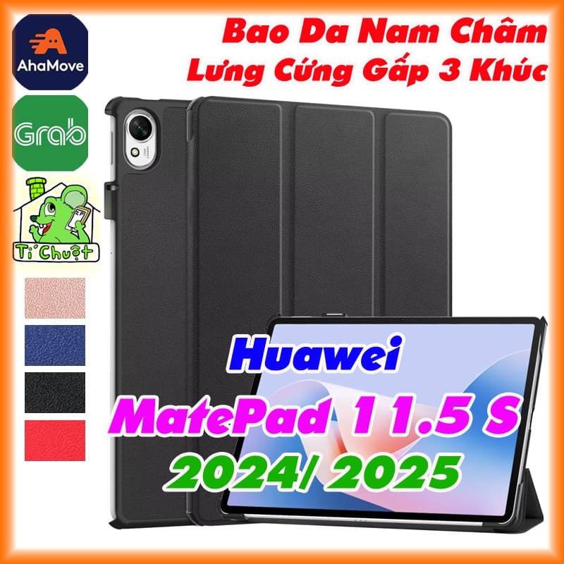 Bao Da MTB Huawei MatePad 11.5 S 2024/2025 Gấp 3 Khúc Lưng Cứng Có Nam Châm