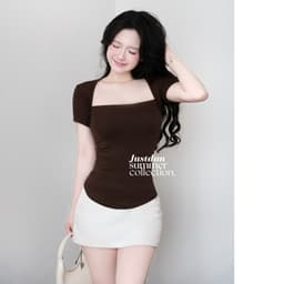 Áo Thun Nhún Eo Ngắn Tay Ôm Body Cotton Mịn JUSTDUN PQ8 4