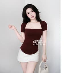 Áo Thun Nhún Eo Ngắn Tay Ôm Body Cotton Mịn JUSTDUN PQ8 6