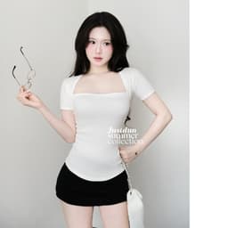 Áo Thun Nhún Eo Ngắn Tay Ôm Body Cotton Mịn JUSTDUN PQ8 7