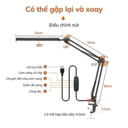 Đèn Led Kẹp Bàn Học AKIHO 24w Chống Cận Thị Thông Minh Thay Đổi Góc Linh Hoạt Nhiều Chế Độ Sáng 2