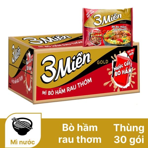 ( TẶNG 2 GÓI) Thùng 30 gói mì 3 Miền Bò hầm rau thơm 75g – Đậm đà, thơm ngon khó cưỡng