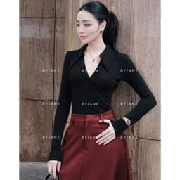 [ MÀU MỚI ] Áo Thun Ôm Body Dài Tay Polo Cổ Sơ Mi Chất Thun Mịn  Co Giãn 4 Chiều BYJANE - 843 6