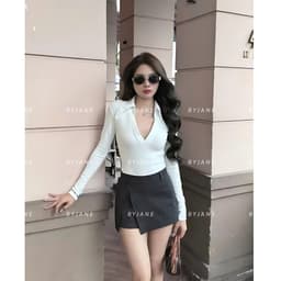[ MÀU MỚI ] Áo Thun Ôm Body Dài Tay Polo Cổ Sơ Mi Chất Thun Mịn  Co Giãn 4 Chiều BYJANE - 843 7