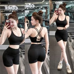 Bộ tập thể thao nữ, set bộ áo bra mút đúc quần đùi lưng cao thun poly co giãn BT809 3