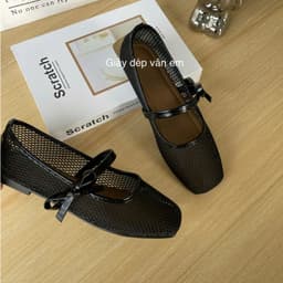 {CHÂN MẬP TĂNG 1 SIZE} GIÀY BỆT NỮ MŨI VUÔNG CHẤT LƯỚI THÔNG THOÁNG THỜI TRANG GẮN NƠ QUAI XINH (M50) 5