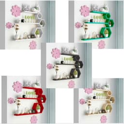 Kệ treo tường bằng gỗ combo 6 món 3 ô lục giác kèm 3 thanh ngang 2