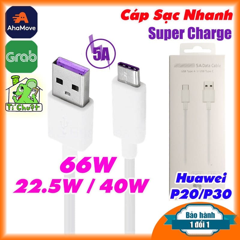 [Chính Hãng-FULLBOX] Cáp Sạc Siêu Nhanh 5A 22.5W 40W 66W Super Charge hỗ trợ Huawei P20/P30