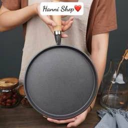 Chảo Gang Chống Dính 20cm,26cm Chảo Làm Bánh Xèo và Rán, Quai Gỗ Cách Nhiệt An Toàn cho Bếp 1