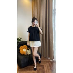 Áo sơ mi babydoll tay bồng 2 lớp cổ sen có phối bèo quanh áo chất vải gió hàn by Halinh M400 5