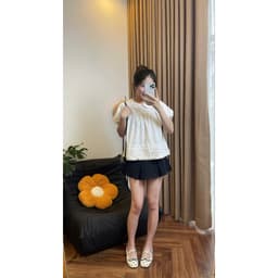 Áo sơ mi babydoll tay bồng 2 lớp cổ sen có phối bèo quanh áo chất vải gió hàn by Halinh M400 8