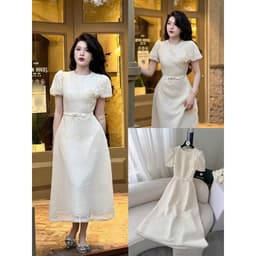 Xukadress_Đầm trắng voan hoa eo, đầm trắng dự tiệc sang chảnh 2
