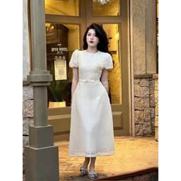Xukadress_Đầm trắng voan hoa eo, đầm trắng dự tiệc sang chảnh 4