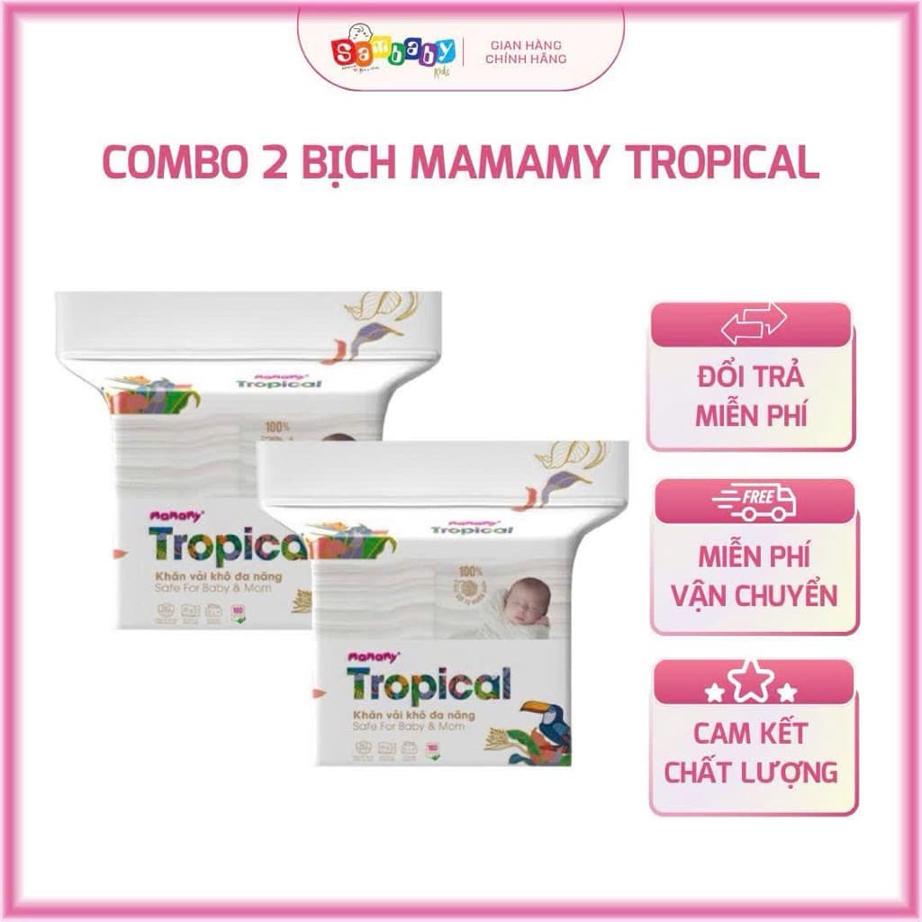 combo 2 Gói Khăn Giấy Khô Mamamy Tropical Không Mùi Không Kích Ứng Dùng Cho Bé Sơ Sinh Lau Mặt Lau Tay