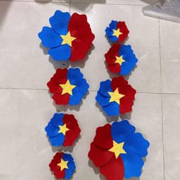 Set 8 hoa đỏ sao vàng, hoa nỉ trang trí 30/4, lễ 2/9, Hoa cờ giải phóng đỏ-xanh 5