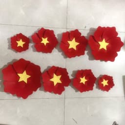 Set 8 hoa đỏ sao vàng, hoa nỉ trang trí 30/4, lễ 2/9, Hoa cờ giải phóng đỏ-xanh 4