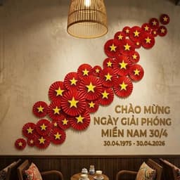 Set 8 hoa đỏ sao vàng, hoa nỉ trang trí 30/4, lễ 2/9, Hoa cờ giải phóng đỏ-xanh 9