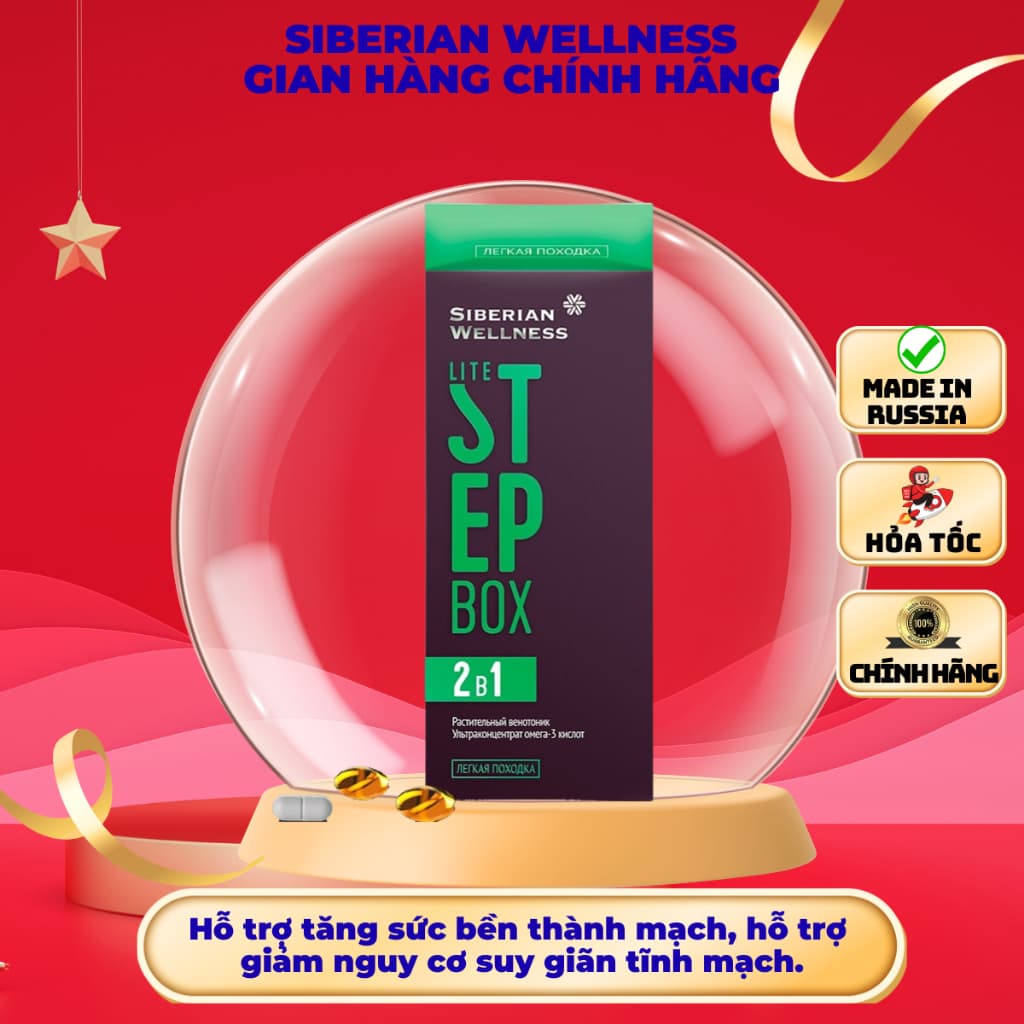Thực Phẩm Siberian Wellness Lite Step Box, Hỗ trợ giảm nguy cơ suy giãn tĩnh mạch, Hộp 30 gói