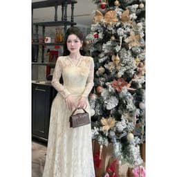 Xukadress_ Đầm ren kem dài phối ren dự tiệc – Váy ren nữ cao cấp sang chảnh thanh lịch 6