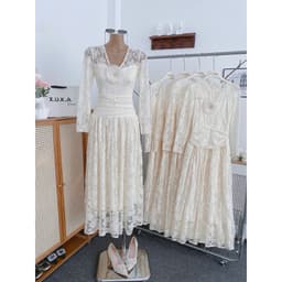 Xukadress_ Đầm ren kem dài phối ren dự tiệc – Váy ren nữ cao cấp sang chảnh thanh lịch 7