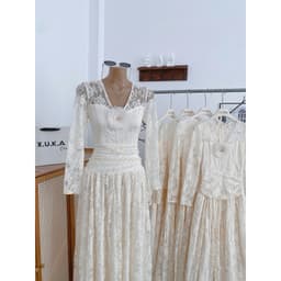 Xukadress_ Đầm ren kem dài phối ren dự tiệc – Váy ren nữ cao cấp sang chảnh thanh lịch 8