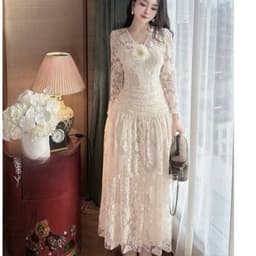 Xukadress_ Đầm ren kem dài phối ren dự tiệc – Váy ren nữ cao cấp sang chảnh thanh lịch 2